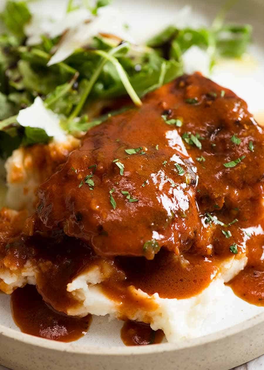 Close up of sticky chicken thighs recipe