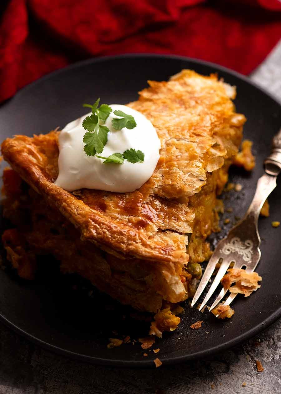 Vegetable Samosa Pie on a plate